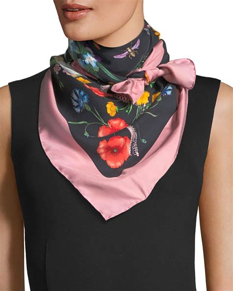 gucci floral print silk neck scarf